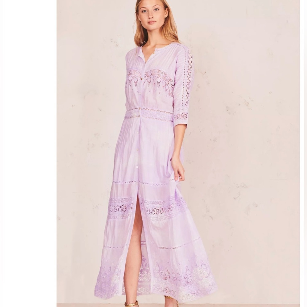 LoveShackFancy Beth Maxi Dress Violet Lavender Hand Dyed Crochet Lace XS